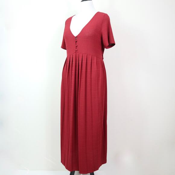 ASOS Size 14 Textured Button V-neck Dress MaxiTie Waist Rust Red - Picture 4 of 12